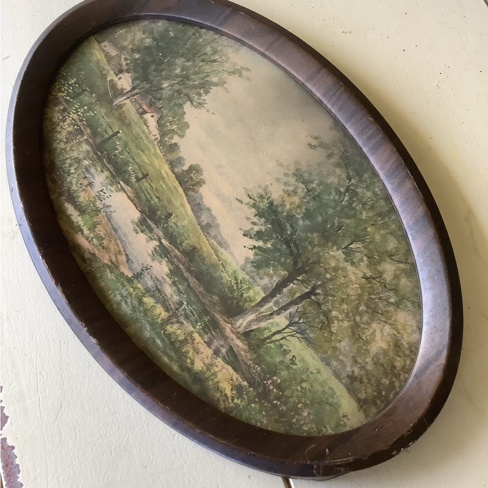Antique Vintage Small Oval Landscape Framed Art Print - Picture 2 of 7